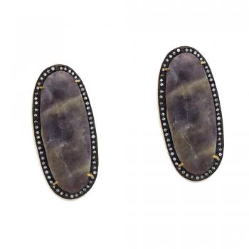 High Fashion Designer Iolite with CZ Stone Seated Two-Tone Plated Earring 